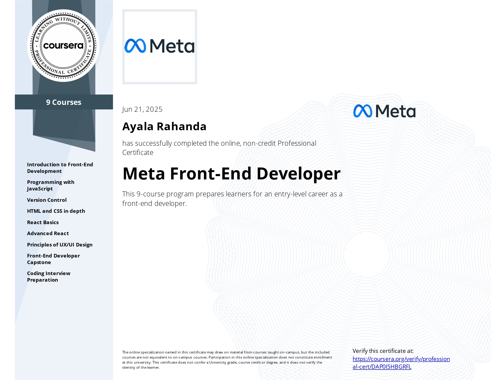 META Front-End Developer preview
